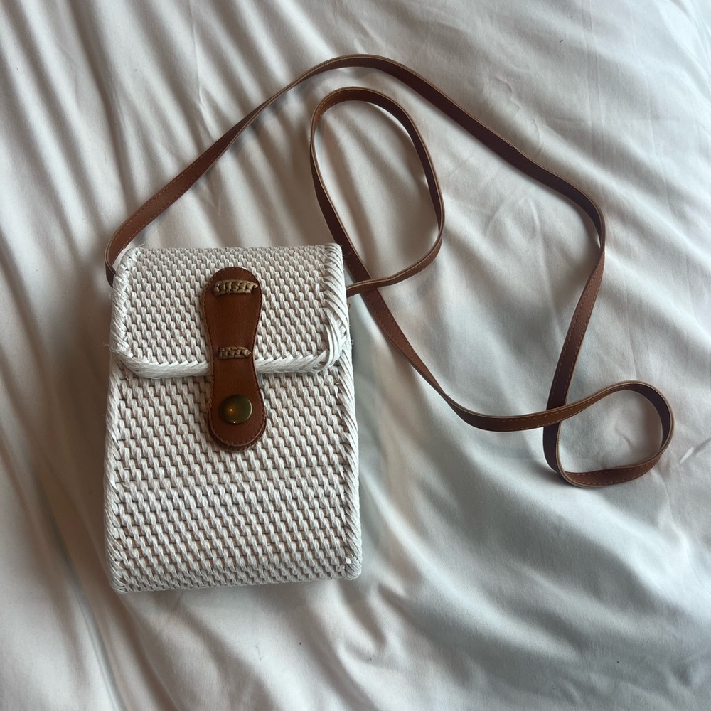 Stylish White and Brown Crossbody Bag